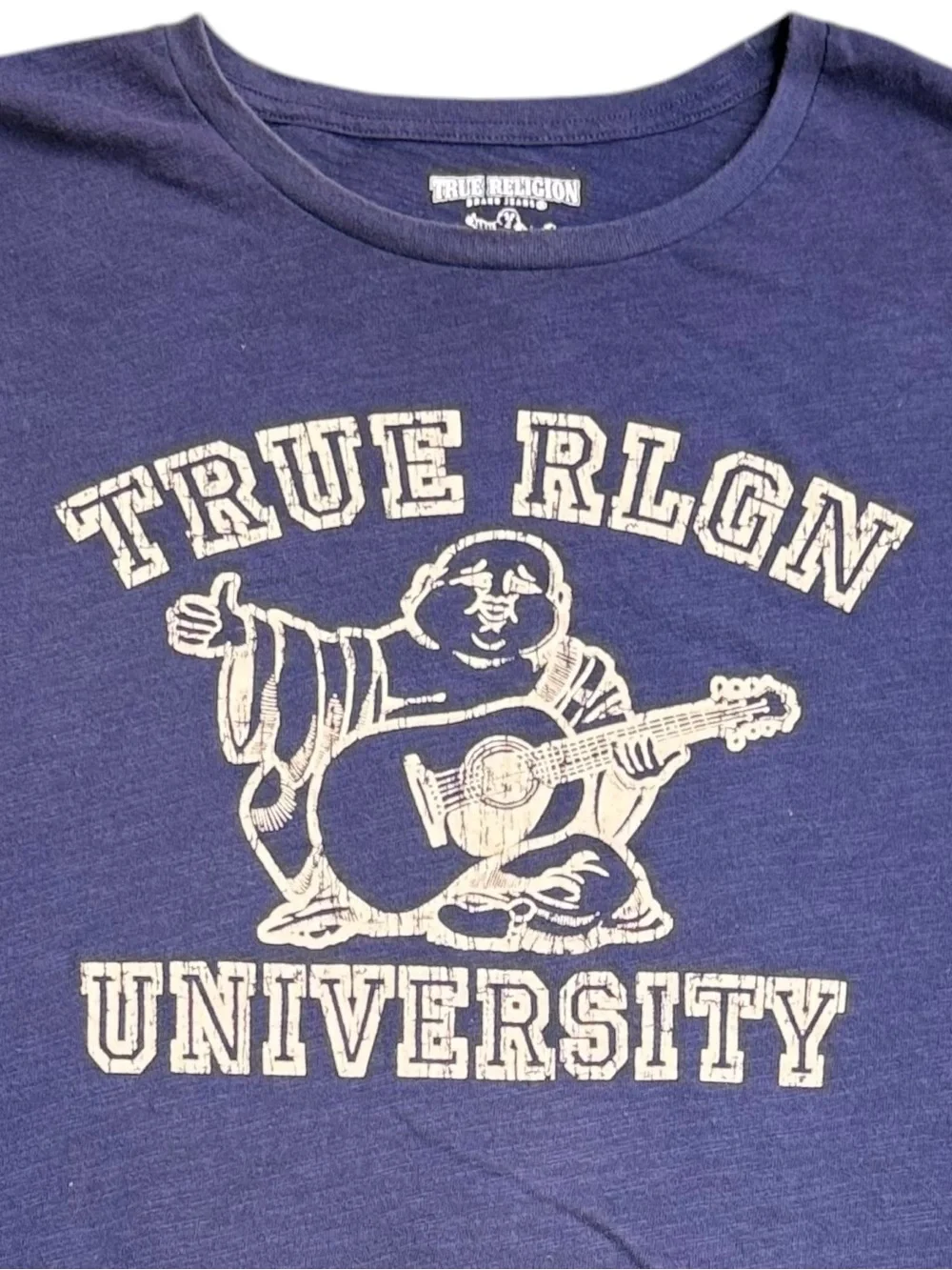 True Religion Mens XXL Buddha University Graphic T Shirt Blue Short Sleeve Tee